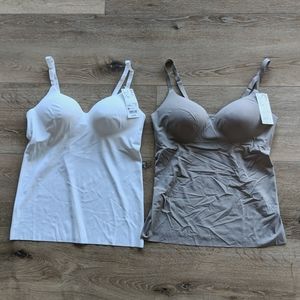 2 NEW camisole tank tops with built-in bra sz Medium taupe and cream